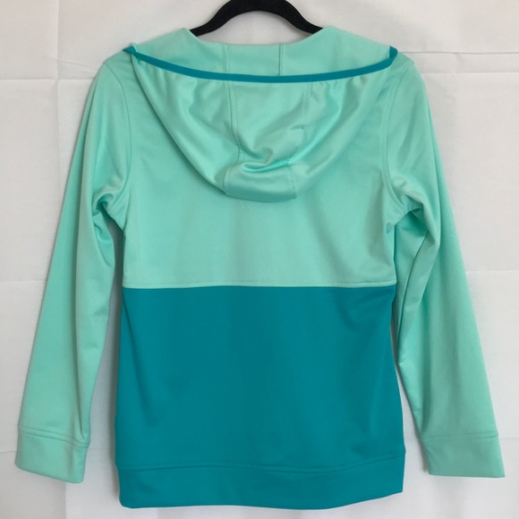 Two-toned Blue-Green Sports Zipper Hoodie - Picture 2 of 5